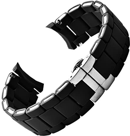 BNCXMO Bande de montre en acier doublée en caoutchouc noir en silicone noir pour Armani AR5905 | 5906 | 5920 | 5919 | 5859 femmes Bracelet de bracelet de 23 mm de 20 mm