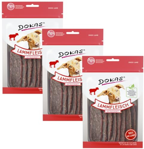 Dokas Hundesnack Lammfleisch getrocknet – 3 x 70g | Schonend luftgetrocknet & 100 % Fleischanteil | Hypoallergen, fettarm & getreidefrei | Ideal für Sensible Hunde