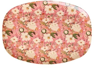 ReWu Rice Melamin Teller Tablet - Blumen Pink - Geschirr Melamingeschirr Kindergeschirr Kinder Camping BBQ Picknick Bruchsicher BPA-frei Wiederverwendbar Kunststoffgeschirr 30 x 22 cm