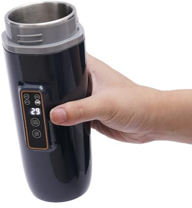 Mini Wasserkocher 300 Watt Elektrische Wärmflasche 350ml Reisewasserkocher Klein Einstellbare Temperatur Tauchsieder 304 Edelstahl-Liner Portable Kettle mit LED-Display, Teekocher Elektrisch (schwarz)