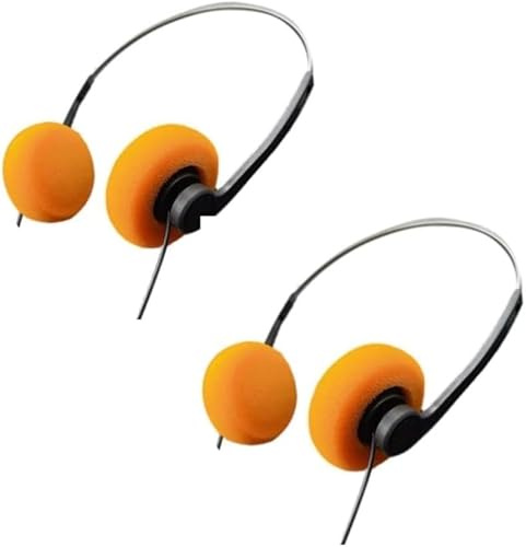Clockjuan Retro-On-Ear-Kopfhörer, kabelgebunden, Stereo-Kopfhörer, leicht, tragbar, mit verstellbarem Kopfband, Kassettenspieler-Zubehör, Orange, 2 Stück