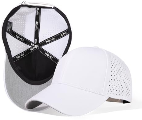 TOP-EX Snapback Cap Herren Damen Atmungsaktiv Verstellbar Wasserabweisend für Sommer Outdoor Sport Weiß L/XL