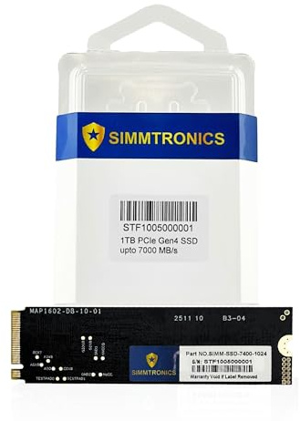 Simmtronics 1TB PCIe 4.0 NVMe M.2 SSD | Up to 7400MB/s Read, 6000MB/s Write | DRAM Cache & 3D TLC NAND | High-Endurance 800 TBW | Desktop, Laptop & Console Compatible | 5-Year Warranty