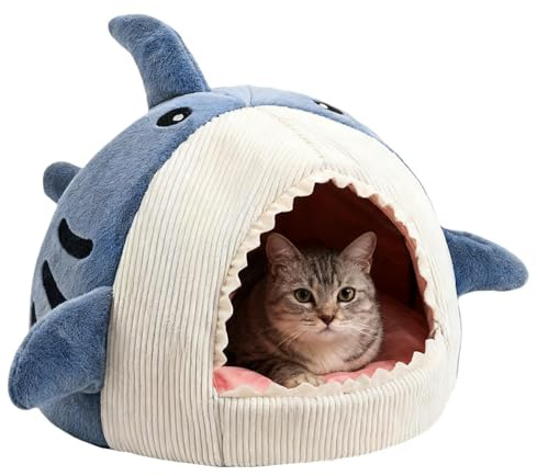 Yulokdwi Katzenhöhle Bett | Waschbares Plüsch-Hai-Haus,Hai Katzenbett Waschbares Nest | Für Kleine Hunde Kätzchen Haustiere Indoor Beruhigend Wohnzimmer Apartment Wohnheim Büro Winter