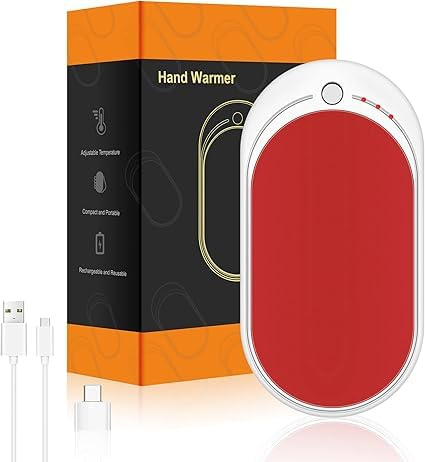 Hand Warmers Rechargeable, 5200 mAh Electric USB Hand Warmer Power Bank, Portable Double-Sided Hand Heater with 3 Heat Settings from 95-131℉, Great Gift for Women Men, Hiking Camping, 1 Pack (Red)