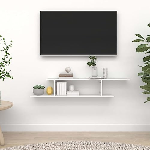 mtlskopl Wandregal Weiß 125x18x23 cm Holzwerkstoff Modernes TV-Wandboard mit asymmetrischer Montage für Wohnzimmer Schlafzimmer Flur