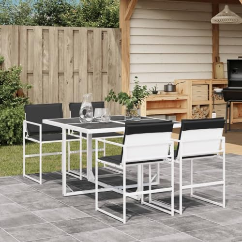 Ordellia 5-TLG. Garten-Essgruppe Weiß, Textilene, Klappstühle, UV-beständig, 110x107x72 cm, für Terrasse & Balkon, mit Kissen, Outdoor Möbel Set