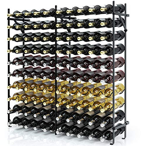 TANGZON 100-Bottle Large Wine Rack, 10-Tier Wine Storage Holder with Wall-Anchored Design & Anti-slip Notches, Metal Bottle Rack Display Shelf Organizer for Home Bar Cellar Kitchen Dining Living Room