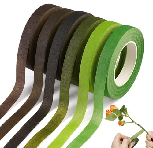 6 Pezzi 12mm x 27m Guttaperca Verde Adesiva per Fiori | Nastri Fioristi per Bouquet Avvolgere, Rotolo di Nastro Adesivo per Fioristi, Rotoli Nastro Fiorista Verde, per Bouquet, Diy