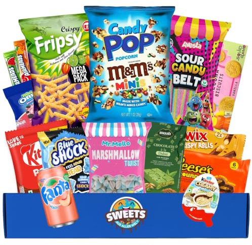 Süßigkeiten aus aller Welt Box mit Amerikanische Süßigkeiten & mehr - Geschenk für Männer, Frauen & Kinder - USA Süssigkeiten Candy Box - Geschenkidee