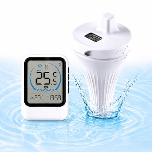 XPJBKC Thermometre piscine wifi, IP66 Flottant Thermomètre de piscine connecté, Surveillance à Distance Thermometre de Température d'eau, bains à remous, bassins, baignoires, aquariums et spas