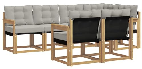 vidaXL Outdoor-Sofagarnitur mit Kissen 7 pcs Weiß und Hellgrau, Moderner Outdoor-Sofa, strapazierfähige Gartenmöbel, Lounge für Terrasse, Komfortables Sitz-Set