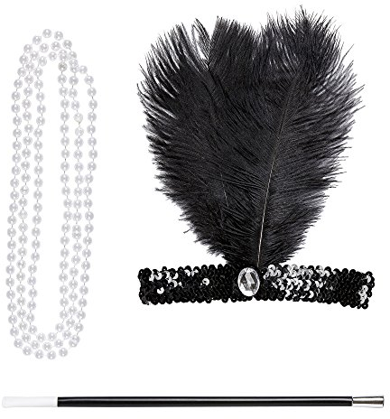 W WIDMANN MILANO Party Fashion 95716 - Verkleidungsset Charleston, Stirnband, Perlenkette, Zigarettenhalter, 20er Jahre Kostüm, Flapper