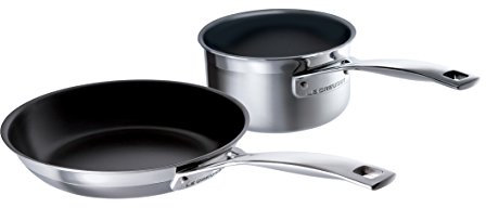 Le Creuset 3-Ply Stainless Steel Non-Stick Milk Pan, 14 cm and Non-Stick Omelette Pan, 20 cm