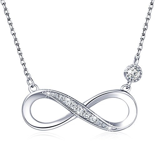 Billie Bijoux 925 Sterling Silber Halskette Endless Love Infinity Herz Anhänger weißes Gold überzogene Diamant Frauen einstellbare Halskette (A-Silber)