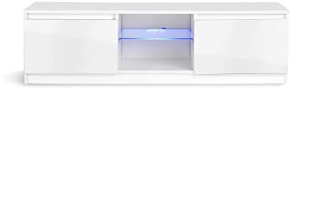MMT Furniture TV Stand for 42 49 55 60 65 inch LED LCD Plasma Flat Screens – Cabinet & Entertainment Centre Desk with Storage & Blue LED Lights - Televisions Media Console Shelf – White