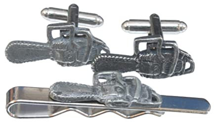Chainsaw Cufflinks and Tie Bar Slide Gift Set