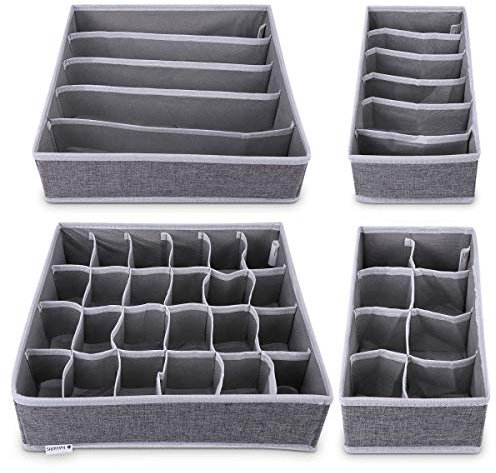 Navaris Aufbewahrungsboxen Organizer Ordnungssystem für Wäsche - 4 Boxen für Kleiderschrank oder Schubladen - Stoffboxen in verschiedenen Größen