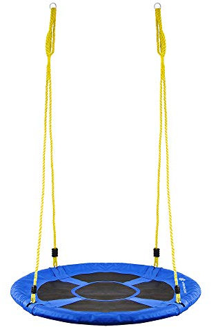 SPRINGOS Schaukel Storchennest, Sitzfläche 110 cm, Kinderschaukel, Nestschaukel Gartenschaukel, Tellerschaukel, Spielgerät, gelbe Seile, geschlossene Sitzfläche, bequem (Schwarz-Blau 110 cm)