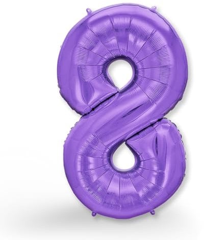 FUNXGO® Folienballon Zahl 8 lila - Riesenzahl Ballon ca.100 cm - fliegt mit Helium - 8 Geburtstag Luftballon - Deko zum Geburtstage, Party, Hochzeiten - Ballon 8 lila