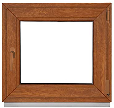 Komforta Finestra dorata per esterni/interni – tutte le dimensioni della finestra della cantina in plastica (larghezza x altezza) 800 x 700 mm – Finestra del garage PVC 80 x 70 cm 2 vani vetri DIN