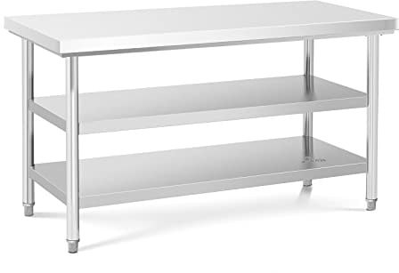 Royal Catering Edelstahltisch 150 x 70 cm bis zu 500 kg Traglast 3 Ebenen Arbeitstisch Edelstahl Gastro Tisch