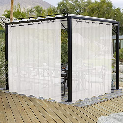 LORDTEX Jute-Leinen-Optik Outdoor Vorhänge für Terrasse – 2 Stoffbahnen Wasserdicht Durchscheinende Vorhänge für Pergola, Veranda, Voile-Vorhänge (254 x 213.4 cm, elfenbeinfarben)