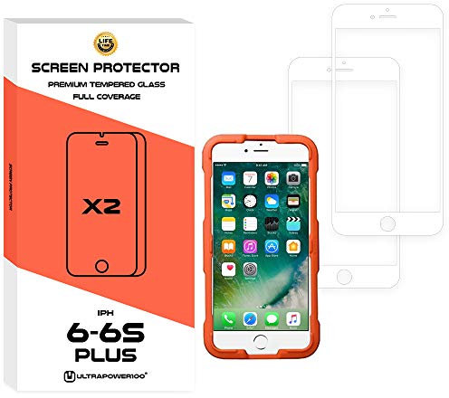 ultrapower100 Screen Protector Shatterproof Compatible for 6 Plus/6S Plus Full Coverage Premium Tempered Glass Film 2 Pack Anti-Shatter White