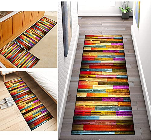 ZDOHMij Teppich Läufer Flur 60x200cm Bunt Küche Schlafzimmer Teppichläufer rutschfest Küchenläufer Wohnzimmer Waschbar Meterware KüchenTeppich Korridor Teppich Modern Polyester, Anpassbare Größe