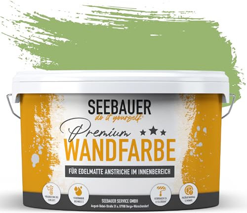 SEEBAUER diy Wandfarbe Grün 2,5L für Innen (No. 733 Spring Feeling) Edelmatte grüne Innenfarbe - Grüntöne sehr hohe Deckkraft - Matt, Abwaschbar und Tropffrei