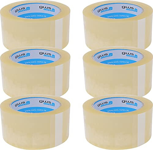 gws 43530 PP Premium Paketklebeband transparent 6er Pack, zum Verpacken von Paketen, leise abrollbar, Länge: 66 m - Breite: 50 mm – Dicke: 65 μm