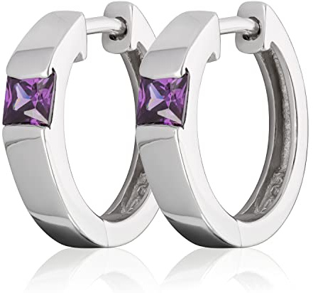 NKlaus Klappcreolen für Damen Silber, 16mm; 3,5mm, 16mm 925, 2 Stück | anlaufgeschützt; 925 Sterling Silber; 925 Sterlingsilber; amethyst; rhodiniert; Sterling Silber