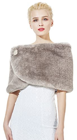 BEAUTELICATE Kunstpelz Schal Stola Bolero Pelz Damen Für Frauen Hochzeit Braut Abend Brautschal Brautstola (Khaki mit Weiß, Einheitsgröße)