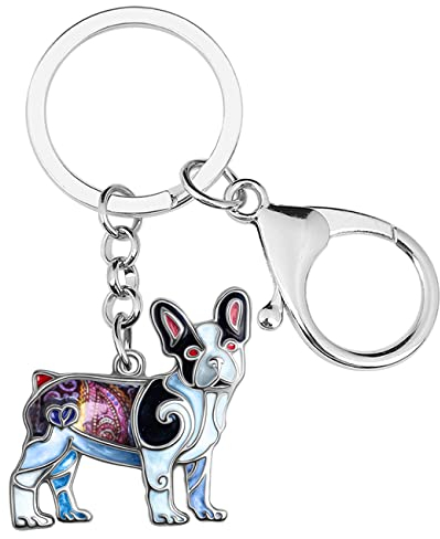 Emaille-Legierung Französisch Bulldogge Schlüsselanhänger Haustier Hund Schlüsselanhänger für Frauen Mädchen Tasche Brieftasche Charms Geschenk (Schwarz), 29mm x 32mm