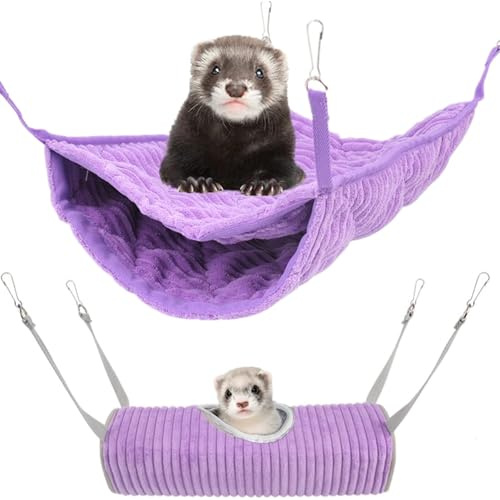 Bangminda Hamaca y Túnel Colgante para Animales Pequeños - Cama para Hurón, Hámster, Rata, Ardilla, Conejillos de Indias - Juguete y Accesorios para Jaula (Morado)