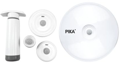 PIKA - Kit de conservation sous vide Manuelle : Pompe sous vide + 3 couvercles universels (S,M,XL) + 1 bouchon
