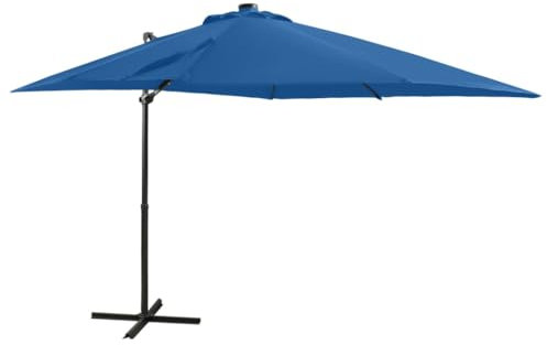 vidaXL Cantilever Umbrella with Pole – Azure Blue Canopy with LED Lights, 250 cm Diameter, UV-Protective Polyester Cover, Suitable for Outdoor Spaces