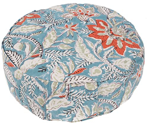 GURU SHOP Indisches Meditationskissen mit Dinkelfüllung, Yoga Kissen, Yogakissen, Blockdruck Sitzkissen, Bodenkissen - Türkis, Blau, 10x30x30 cm, Meditationskissen & Sitzkissen