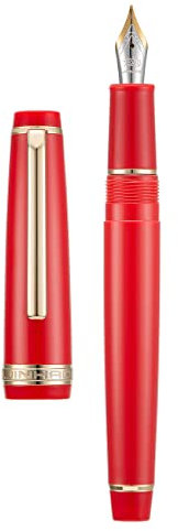 Jinhao 82 Red Acrylic Fountain Pen, Iridium Extra Fine Nib Classic Design Smooth Writing Pen with Ink Converter (Gold Trim)