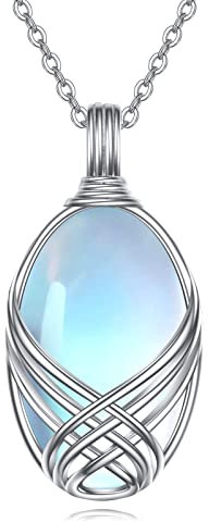 YAFEINI 925 Sterling Silver Moonstone Necklace Filigree Teardrop Pendant Necklace Jewellery for Women Girls (E-Oval Moonstone Necklace)