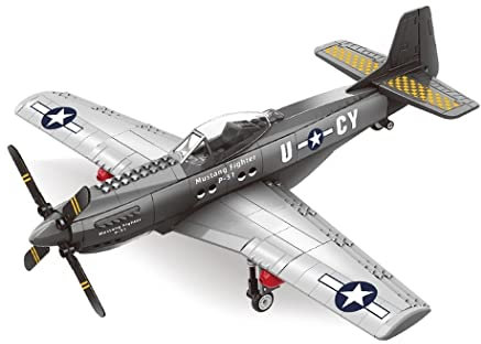 WANGE Modell Einer P-51 Mustang. Modell eines einmotorigen Langstrecken-Jagdflugzeugs zum Bauen mit Blöcken. Modellflugzeug im Maßstab 1:26