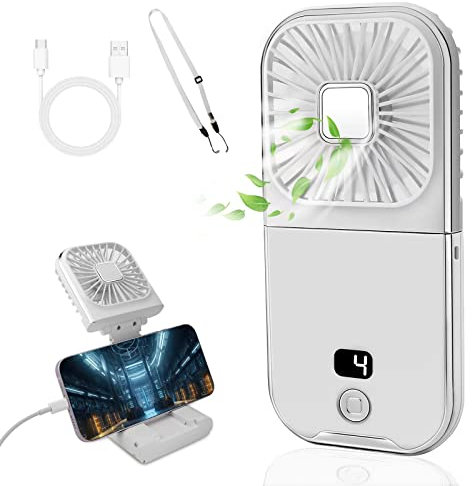 Ventilador Portatil, Mini Ventilador de Mano USB con Función de Energia Movil, 4 Velocidades Ajustables, 3000mAh Recargable, Plegable Ventilador Pequeño para Hogar Oficina Viajes Camping (Blanco)