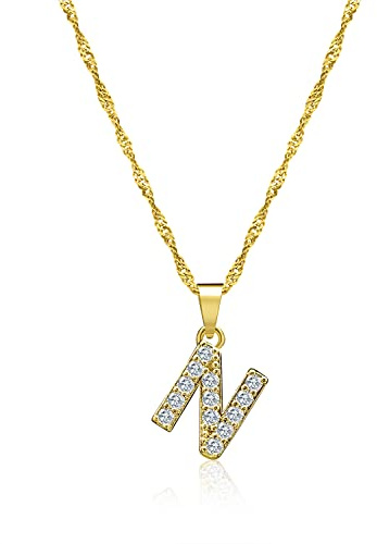Zelaro Halskette Damen mit Buchstaben | Kette Gold & Kette Silber mit Zirkonia Buchstaben Anhänger Kette mit Buchstaben Geschenk für Frauen Geburtstag | Verstellbare Halskette in Gold