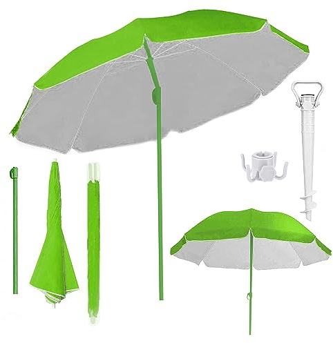KOKOBOX Parasol Balcon Parasols De Jardin Exterieur Parasol Pliable Voyage Parasols De Terrasse Piscine Parasol De Plage Accessoires Inclus 1 Pied D'Ancrage + 1 Crochet De Parasol - 180 CM - Vert