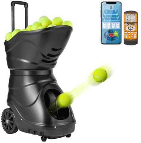 Madatop Tennisballmaschine, Automatischer tragbarer Tennisballwerfer für Training und Übung, 4+ Stunden Spiel mit eingebautem Akku, 150 Bälle Kapazität, vorprogrammierte und benutzerdefinierte Bohrer,
