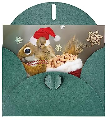 Dunkelgrüne Weihnachtskarte mit Eichhörnchen, hochwertiges Perlpapier, 10,2 x 15,2 cm, für Geburtstagskarte, Party-Einladungskarten