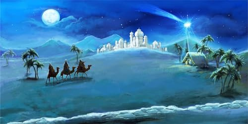 BELECO 6x3m Weihnachtskrippenkulisse, Weihnachtsnacht, Sterne, Heilige Familie und die Heiligen DREI Könige, Wüstenschloss, Hütte, Krippe, Geburt Jesu, Kulisse