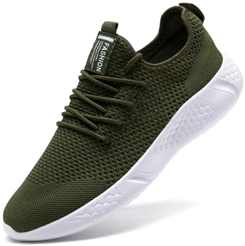 BUBUDENG Men's Trainers Running Sneakers Lightweight Outdoor Walking Shoes Tennis Gym Sport Shoes Green,13 UK(Label Size: 49)