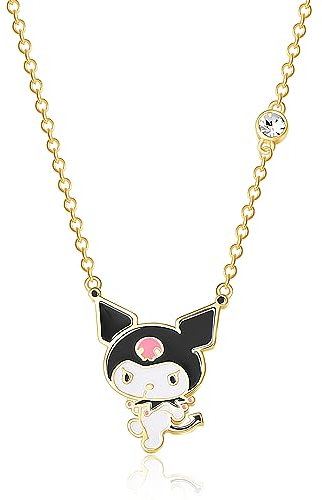 Hello Kitty Sanrio Womens Pendant Necklace 18 - 18kt Gold Plated Brass and Enamel Kuromi Necklace Officially Licensed