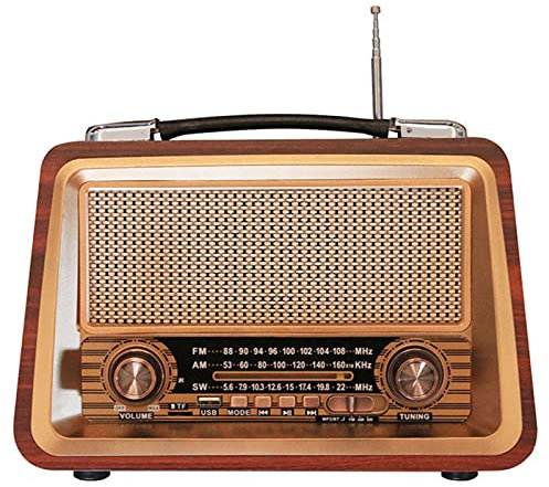 Radio Vintage Portable, Lecteur FM Bluetooth Boombox, Radio FM/AM/SW 3 Bandes, Prise en Charge Carte TF/Bluetooth/Disque U/USB, Batterie au Lithium 1200 mAh intégrée, Son Surround 360°